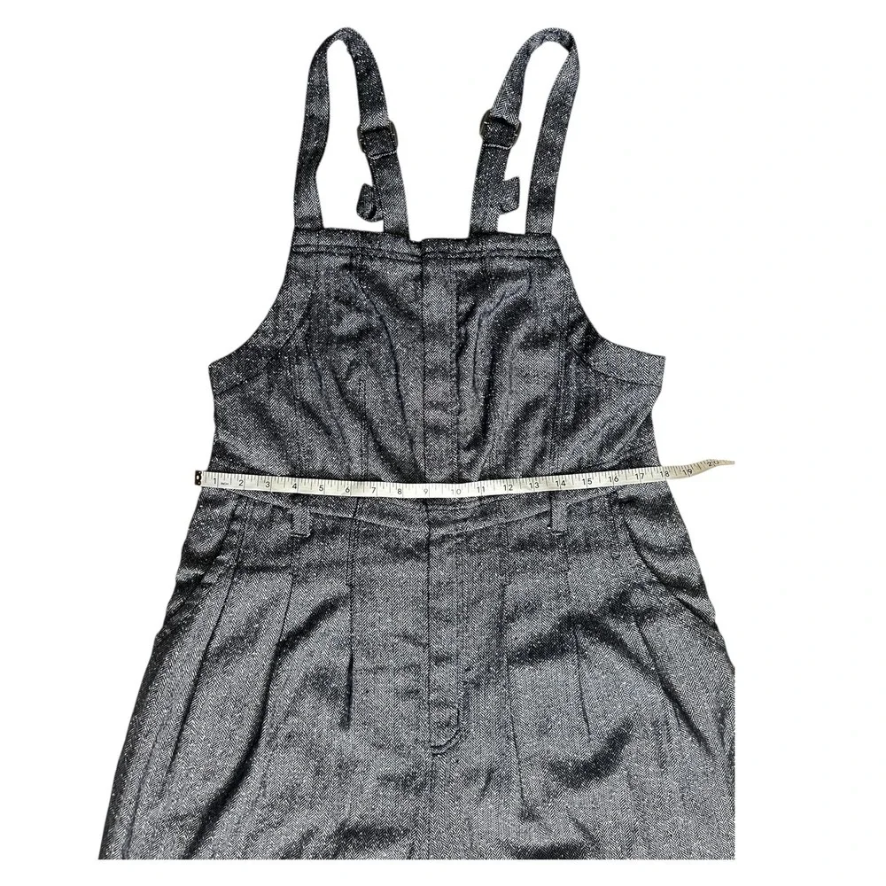 Free People Silver Herringbone Wide Leg Overalls Relaxed Jumpsuit Boho Size (M) - Picture 5 of 14